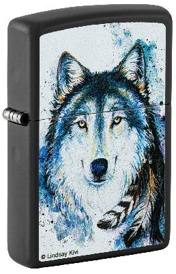 Зажигалка ZIPPO Feed the Good Wolf с покрытием Black Matte, латунь,овая,38x13x57 мм