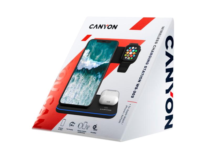 Беспроводное зарядное устройство для гаджетов 3-в-1 с технологией QI WS-303, 15 Вт