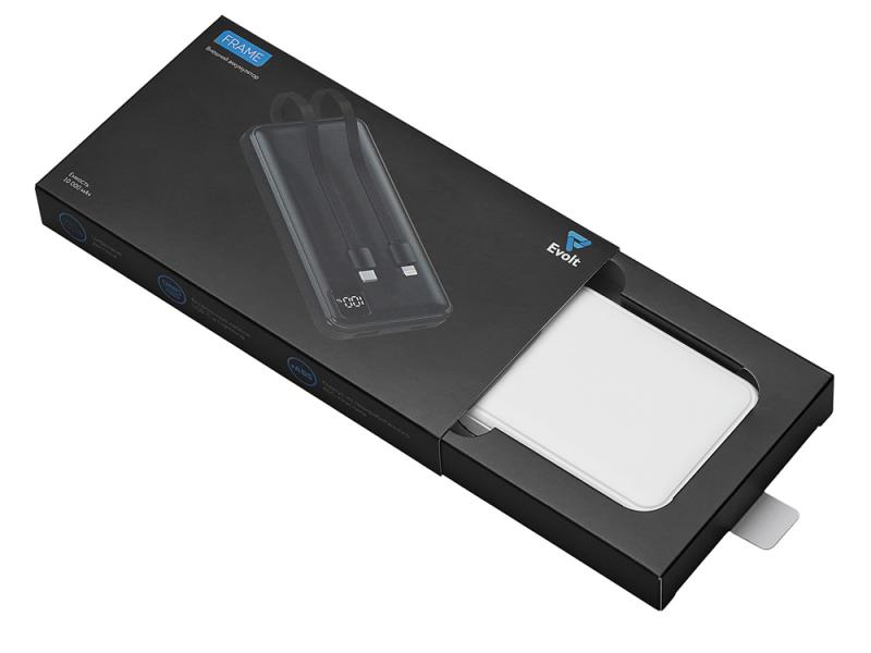 Внешний аккумулятор со встроенными кабелями Фрэйм, 10000мач