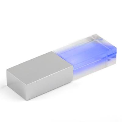 Флеш накопитель USB 2.0 Кристалл Матовый, металлстекло, прозрачный подсветка синим