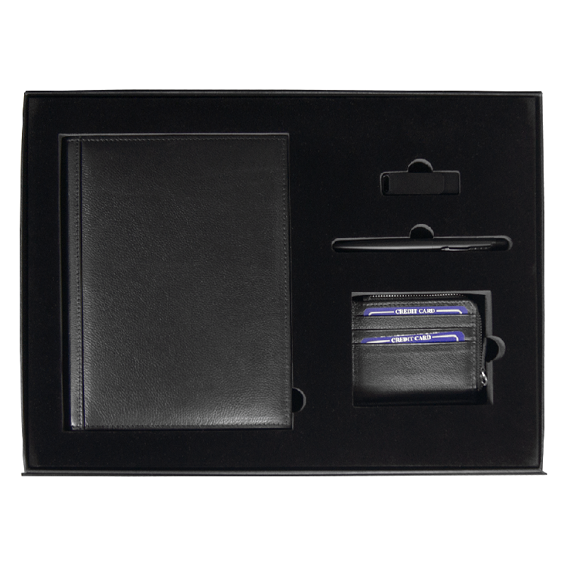 Набор подарочный Solution Prestige Quardo  (Суперобложка из натуральной кожи, флешка, ручка шариковая, картхолдер)