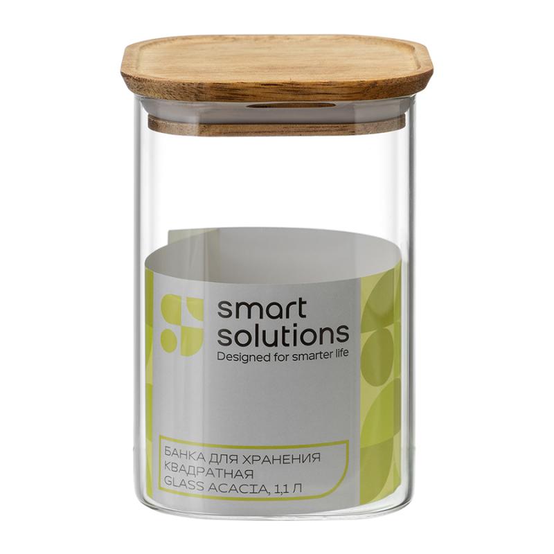 Банка для хранения квадратная glass acacia, 1,1 л