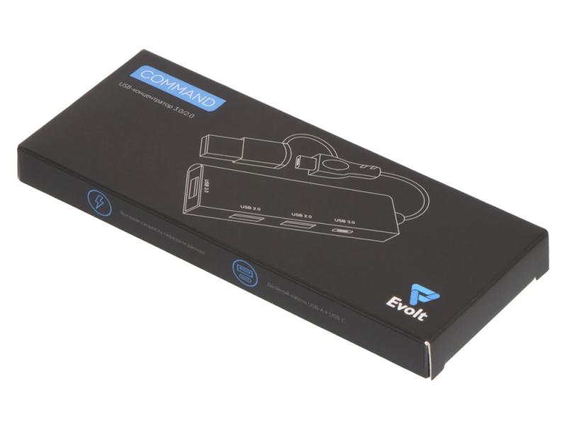 USB-хаб Command с коннектором 2-в-1 USB-C и USB-A, 2.0/3.0