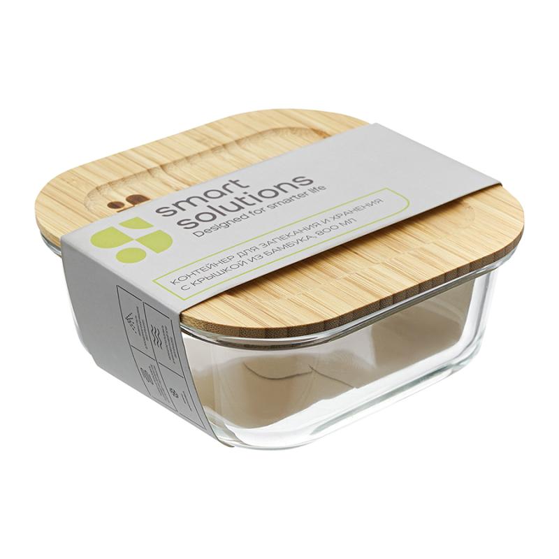 Контейнер для запекания и хранения eco store с крышкой из бамбука, 800 мл