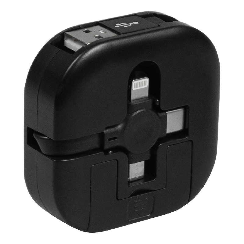 Кабель зарядный выдвижной USB Wingle Print Sample  Железные дороги  3-в-1 на Lightning, Micro-USB, Type-C «U50» 2,4 A, Quick Charge с подставкой для телефона, квадратный