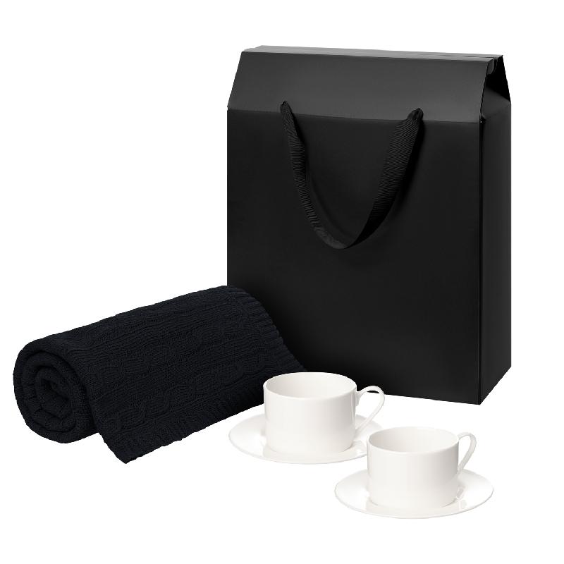 Подарочный набор Mokko, Fado,  в черной коробке-пакете (две чайных пары, плед)