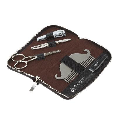 Мужской набор DEWAL для бороды, усов и ногтей серии "FOR MEN", 5пр Футляр: натуркожа