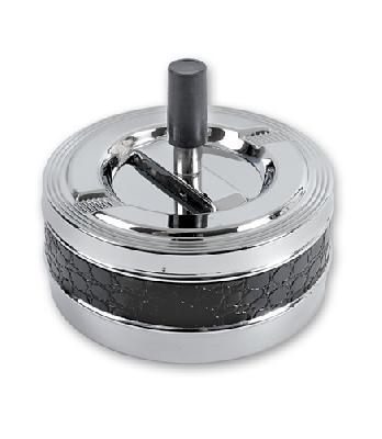 Пепельница SQuire круглая,покрытникель,искускожа,серебрс вставкой,с ручк,110мм