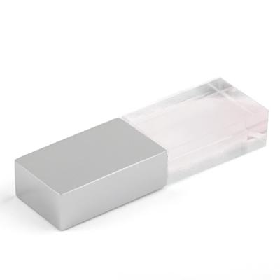 Флеш накопитель USB 2.0 Кристалл, металлстекло, прозрачный подсветка белым, 32 GB