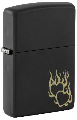 Зажигалка ZIPPO Fire Heart с покрытием Black Matte, латунь, овая, 38x13x57 мм
