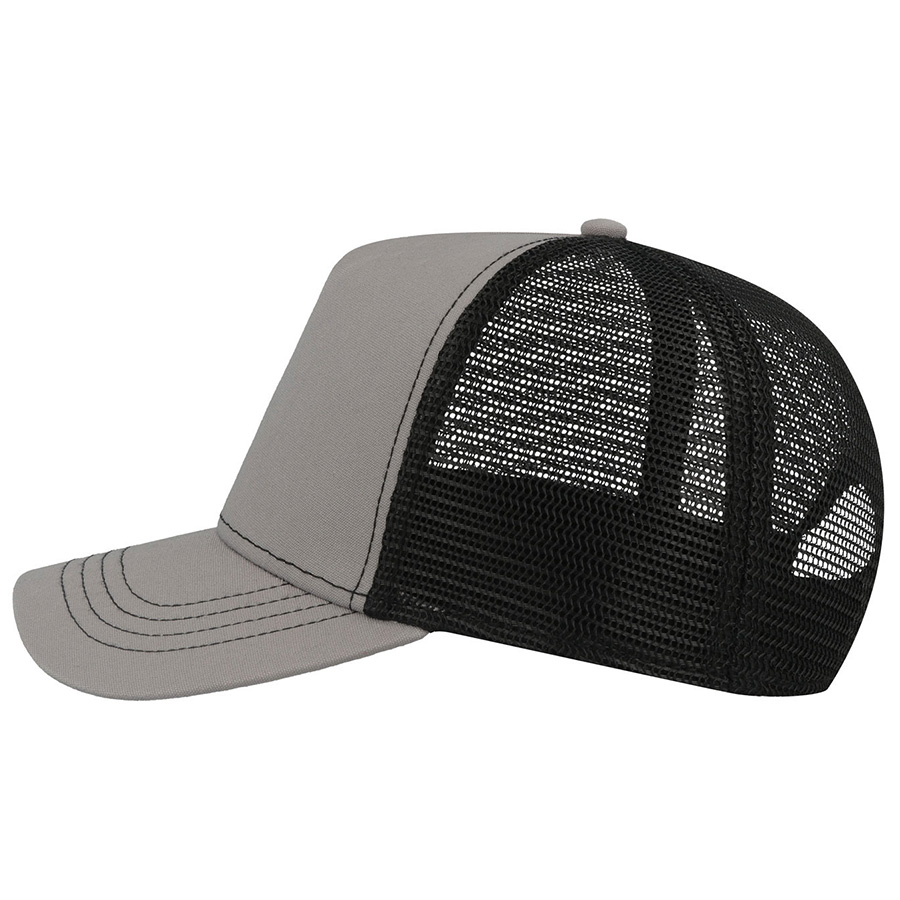 Бейсболка "RAPPER CANVAS", 5 клиньев, серый/черный, пласт.заст, 100% хлопок,100% полиэстер, 260 г/м2