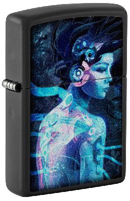 Зажигалка ZIPPO Cyborg Woman с покрытием Black Light, латунь, овая 38x13x57 мм