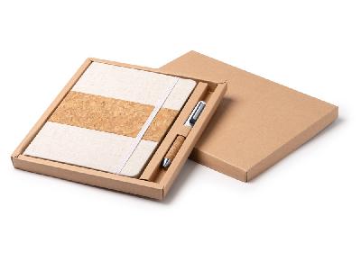 Набор блокнот с ручкой из пробки и хлопка Beret