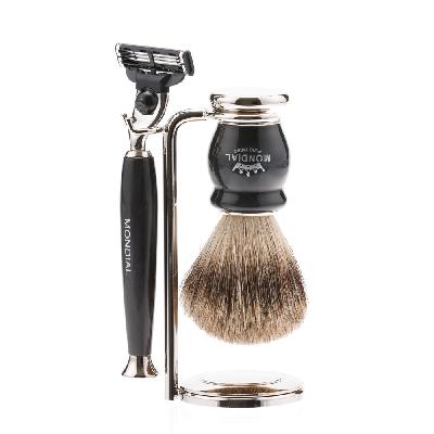 Бритвенный набор Mondial: станок, помазок, подставка;  перламутр