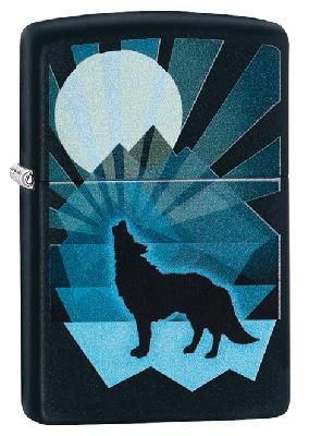 Зажигалка ZIPPO Wolf and Moon с покрытием Black Matte, латунь, овая, 38x13x57 мм