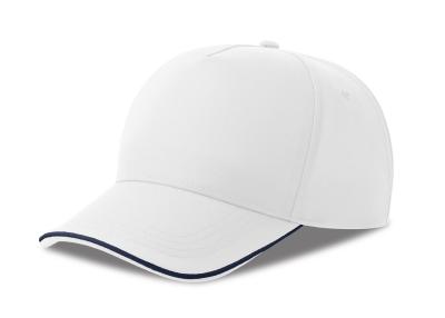 Бейсболка RECY FIVE PIPING, 5 клиньев, застежка-липучка, белый/тёмно-синий, 100% полиэстер, 220 г/м2