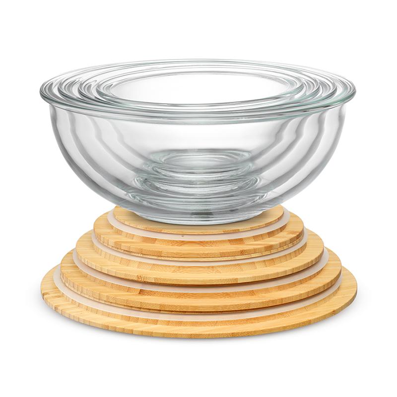 Набор из 4х стеклянных мисок eco store с крышками из бамбука