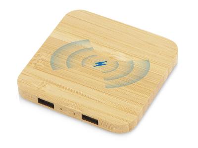 USB-хаб с беспроводной зарядкой из бамбука Plato, 5 Вт