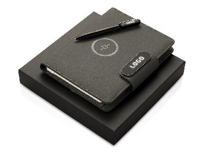 Подарочный набор Twilight: органайзер А5 с беспроводной зарядкой и металлическая шариковая ручка со светящимся логотипом