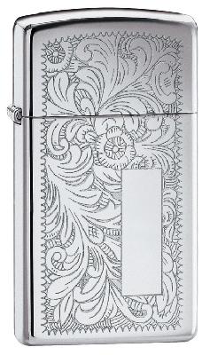 Зажигалка ZIPPO Slim® Venetian® с покрытием High Polish Chrome, латунь, 29x10x60 мм