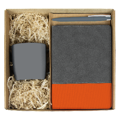 Набор подарочный Solution Prestige Trio ( ежедневник Flexy Treviso Nuba Sand Color, кружка Casa Grande Lupin Soft, ручка Zorro),  с оранжевым