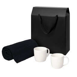 Подарочный набор Dafna, Fado, сиий в черной коробке-пакете (две фарфоровых кружки, плед)