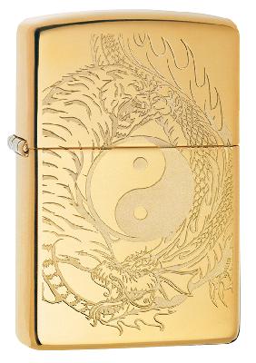 Зажигалка ZIPPO Tiger and Dragon с покрытием High Polish Brass, латунь, 38x13x57мм