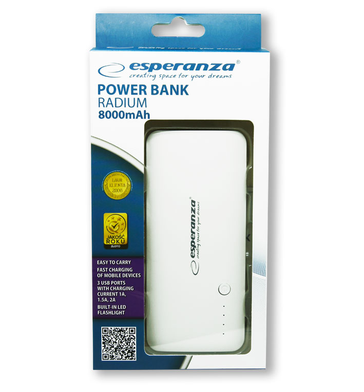 Портативное зарядное устройство Esperanza Radium, пластик, 8000 mAh