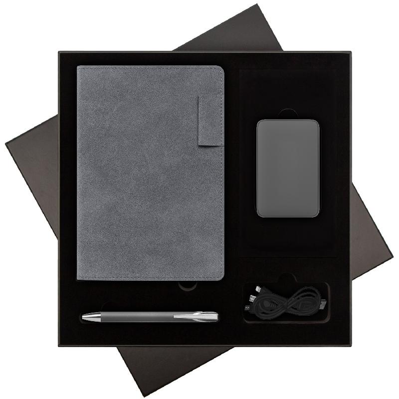 Подарочная коробка с ложементом для ежедневника, ручки и аккумулятора,  (под съемные ложементы)