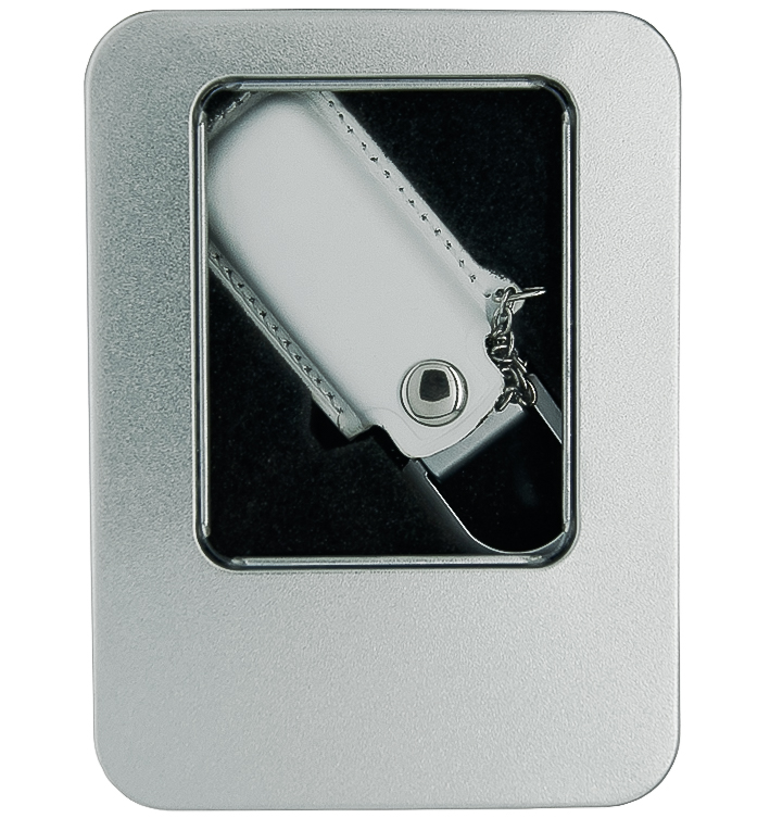 Футляр металлический с ложементом под флеш накопитель в кожаном чехле