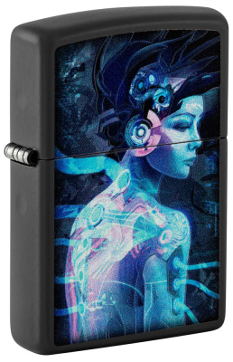Зажигалка ZIPPO Cyborg Woman с покрытием Black Light, латунь, овая 38x13x57 мм
