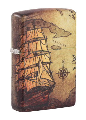 Зажигалка Zippo Pirate Ship с покрытием White Matte, латунь, овая, 38x13x57 мм