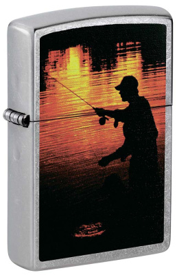 Зажигалка ZIPPO Рыбак, с покрытием Street Chrome™, латунь, овая, 38x13x57 мм
