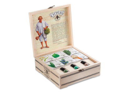 Подарочный набор с чаем и эфирными маслами История пара и самовара в деревянной шкатулке