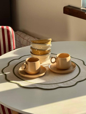 Набор из 4 пиал овогобежевого цветов с рельефным узором Ягоды Тайги из коллекции russian north, 130 мл