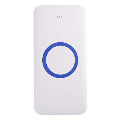 Универсальный аккумулятор с функцией беспроводной зарядки SATURN,белый с голубым,15х7,3х1,2с