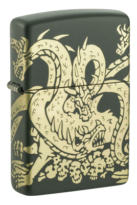 Зажигалка ZIPPO Dragon Design с покрытием Green Matte, латунь, овая, 38x13x57 мм