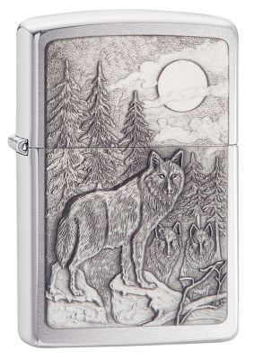 Зажигалка ZIPPO Timberwolves с покрытием Brushed Chrome,латунь,овая, 38x13x57мм