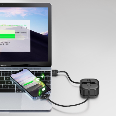 Кабель зарядный выдвижной USB Wingle 3-в-1 на Lightning, Micro-USB, Type-C «U50» 2,4 A, Quick Charge с подставкой для телефона, квадратный