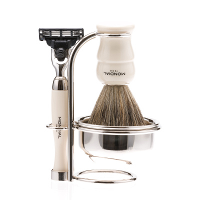 Бритвенный набор Mondial: станок, помазок, подставка и чаша;