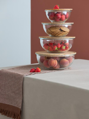 Набор из 4х стеклянных мисок eco store с крышками из бамбука