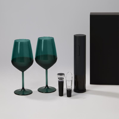 Подарочный набор 2 бокала для вина Emerald + набор для вина Sacramento в черной коробке