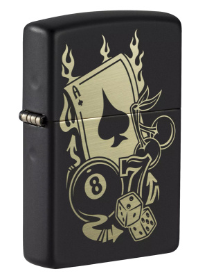 Зажигалка ZIPPO Gambling Design с покрытием Black Matte, латунь, овая, 38x13x57 мм