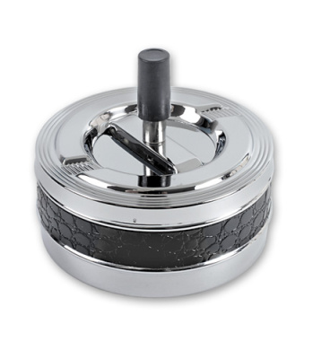 Пепельница SQuire круглая,покрытникель,искускожа,серебрс вставкой,с ручк,110мм