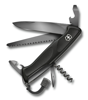 Нож перочинный VICTORINOX RangerGrip 55 Onyx Black, 130 мм, 12 функций, с фиксатором лезвия