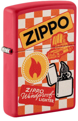 Зажигалка ZIPPO Retro Design с покрытием Red Matte, латунь, овая, 38x13x57 мм