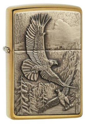 Зажигалка ZIPPO Eagles, с покрытием Brushed Brass, латунь, овая, 38x13x57 мм