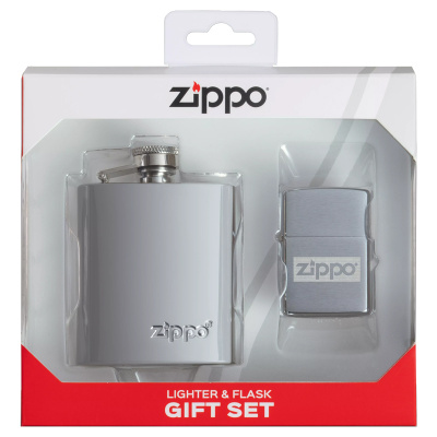 Подарочный набор ZIPPO: фляжка 89 мл и зажигалка, латунь, в коробке с подвесом