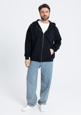 Толстовка  ОNE SIZE, с капюшоном на молнии футер без начёса 350, 72, Черный (20)