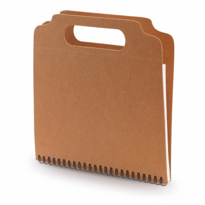 Блокнот MAKRON на пружине с шариковой ручкой, рециклированный картон, бежевый